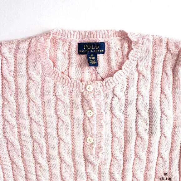 NEW Polo Ralph Lauren Girls Cable Knit Cotton Sweater Dress Pale Pink $75 M 8-10 - Picture 5 of 10